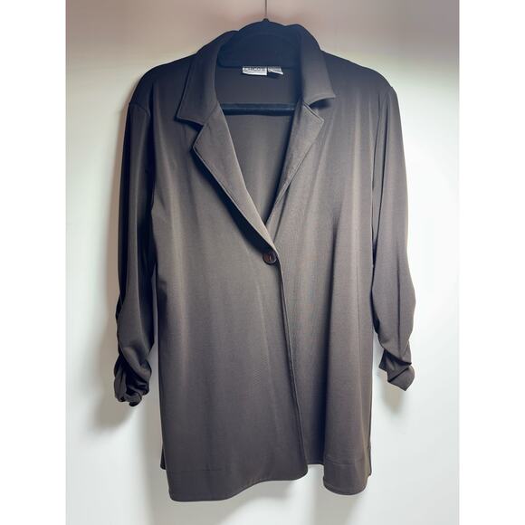 Chico’s Blazer Jacket Women Sz 2 Career Brown 3/4 Sleeve One Button Stretch - Picture 6 of 8